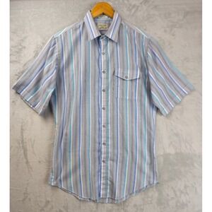 VTG Oakton Ltd by SEARS Shirt Large Tall Blue Striped Paper Thin Chest Pocket